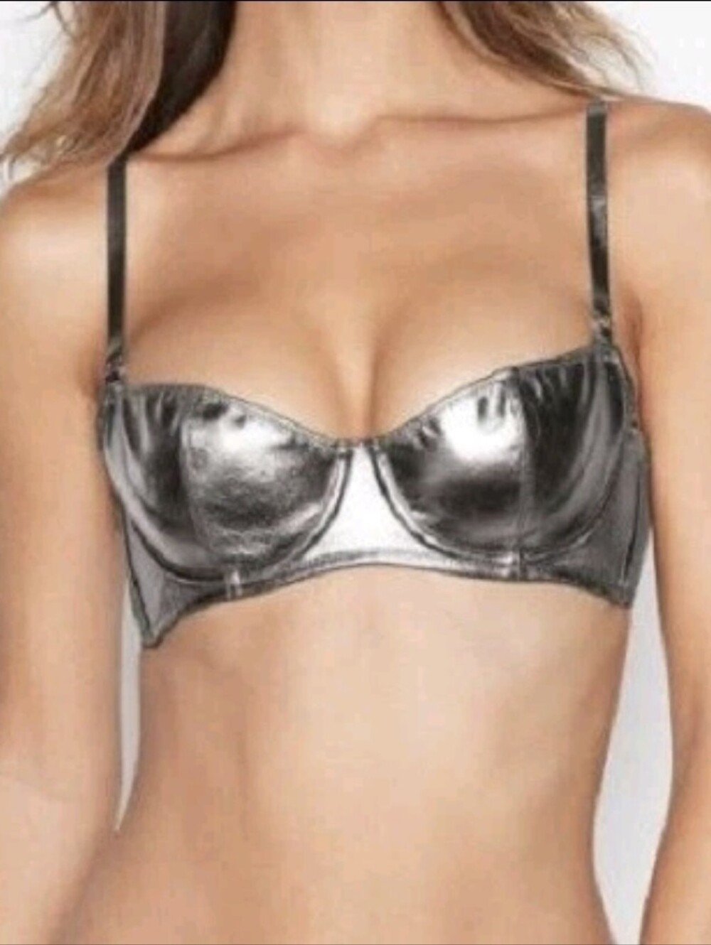NWT Victoria's Secret Metallic Pewter Metallic Underwire Bra Top 32DD